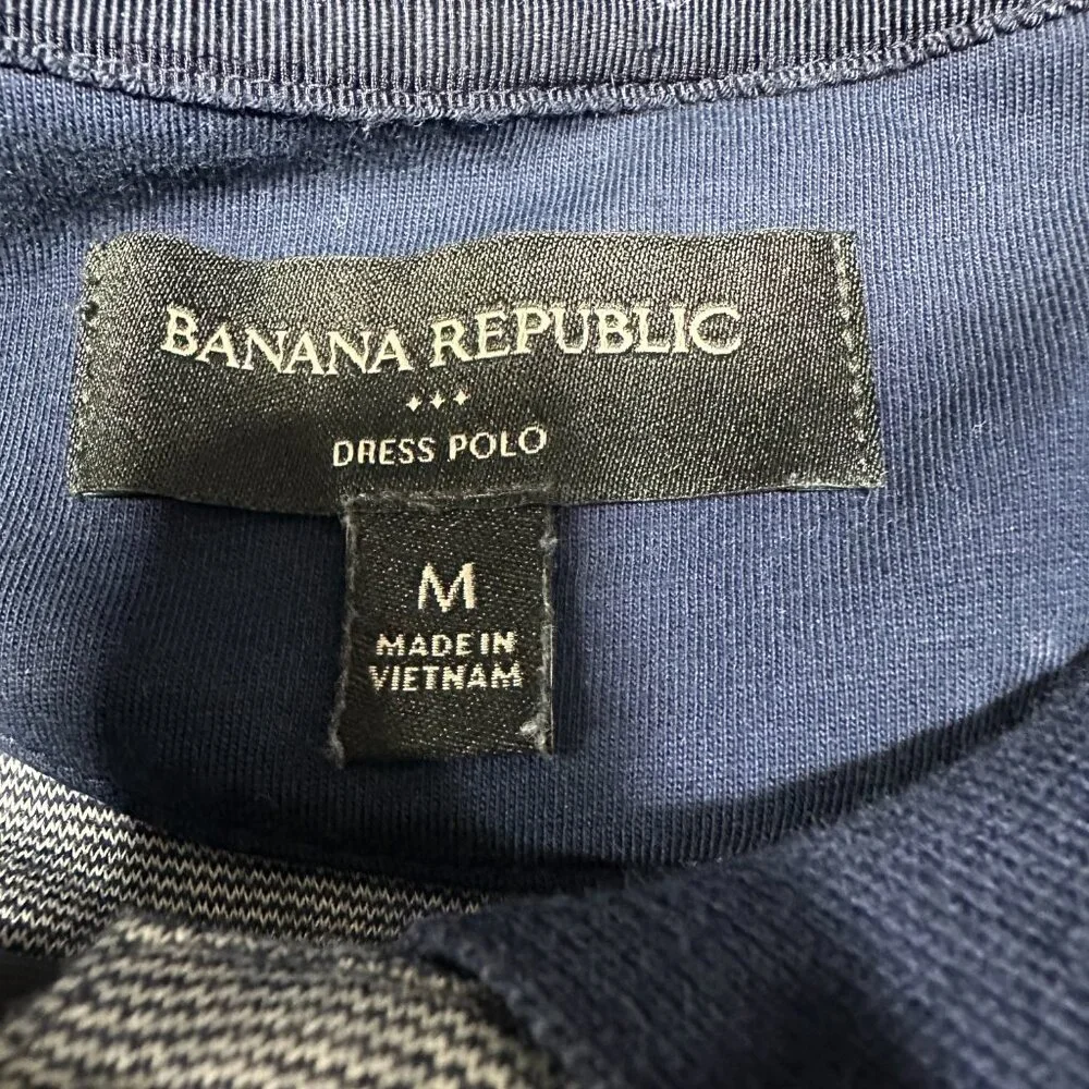 Banana Republic Dress Polo Shirt Mens Medium Short Sleeve Blue Cotton Split Hem